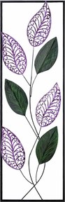 Decoratiune perete LEAF, verde/mov, metal, 32x90 cm