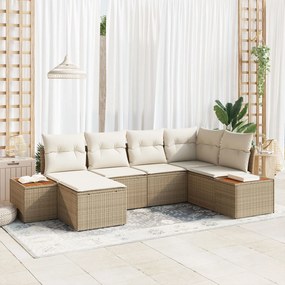 vidaXL Set Canapea pentru Grădină , 6 Piese, cu Perne Bej, Ratan Poli, Acacia