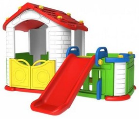 Casuta de joaca 3 in 1 Pentru Copii NOVOKIDS™ My Happy Playground, Cu Tobogan si Gard, Pentru Interior si Exterior, Maxim 40 Kg, Loc de joaca,