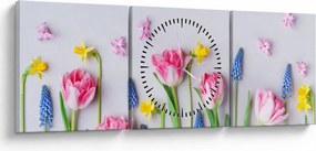 Tablou - Flori de primăvară (cu ceas) (90x30 cm)