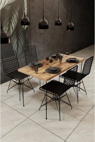 Set masa si 4 scaune NMSYMK001, stejar/negru, PAL melaminat/metal
