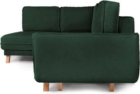 Colțar verde închis extensibil/cu spațiu de depozitare cu tapițerie din catifea reiată (cu colț pe partea stângă/în formă de ”L”) Tori – Bonami Selection