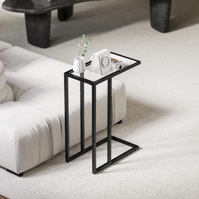HOMCOM Măsuță de Cafea în Formă de C din Sticlă și Oțel, 46x25x63.5 cm, Negru | Aosom Romania