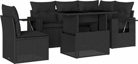 vidaXL Set mobilier de grădină cu perne, 6 piese, negru, poliratan