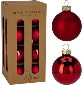 Set de 16 ornamente de Crăciun Crystal Harmony,roșu, diametru 6 cm, sticlă