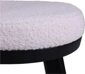 Scaun dining tapițat shabby chic din stofă bouclé și lemn de fag, alb, cu spătar rotunjit învelitor și picioare negre, 80 x 49 x 55 cm, „Amelie”