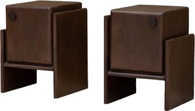 Set 2 noptiere din lemn de mango și metal, cu 1 ușă, maro antichizat, finisaj mat, 34.5×33×50.5, „Mogadi"