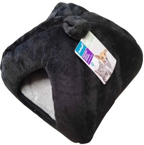 Culcus pufos pentru caine/pisica HUISE 40x35 cm, negru-gri