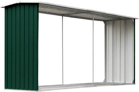 vidaXL Șopron depozitare lemne, verde, 330x92x153 cm, oțel galvanizat