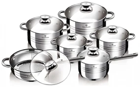 RESIGILAT - Set oale si tigaie inox cu capace (12 piese), durabile, gatire sanatoasa, Blaumann BL 1031