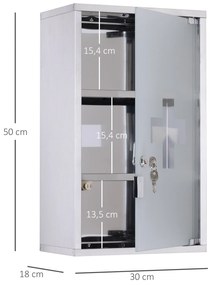 HOMCOM Dulap pentru Medicamente, din Inox, Ușor de Curățat, 50x30x18 cm, Argintiu | Aosom Romania