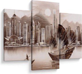 Tablou - Victoria Harbour, Hong Kong, efect sepia (90x60 cm)