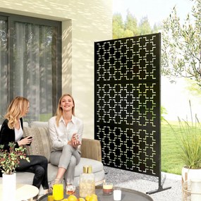 Outsunny Panou paravan decorativ de exterior cu model geometric decupat din metal - 122 x 45 x 198 cm, negru | Aosom Romania