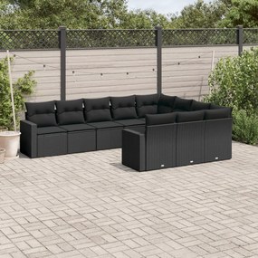 3219475 vidaXL Set canapele de grădină cu perne, 10 piese, negru, poliratan