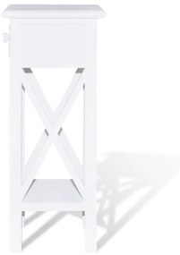 Masa laterala, vidaXL cu sertar, alb, 27 x 27 x 65,5 cm