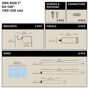 Galerie de perdea 163 - 325 cm extensibilă din oțel Zen – Umbra