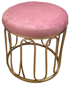 Taburet rotund din catifea roz Velvet 34cm, Cadru metalic auriu