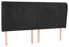 Tablie de pat cu aripioare, negru, 203x23x118 128 cm, catifea 1, Negru, 203 x 23 x 118 128 cm