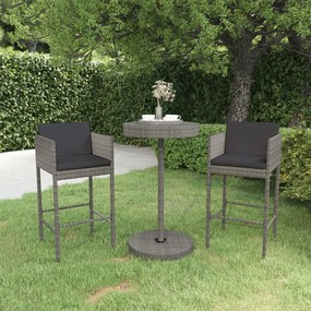 3094773 vidaXL Set mobilier bar de grădină, cu perne, 3 piese, gri, poliratan