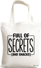 Sacosa de Panza pentru Cumparaturi, Geanta Tote, model Full of secrects and snacks, 38x34.5 cm, Alba, BEKZ®