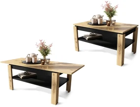 Mazzoni ASTI-R Stejar Artisan/Negru – MASĂ/MĂSUȚĂ CAFEA MODERNĂ CU BLAT EXTENSIBIL