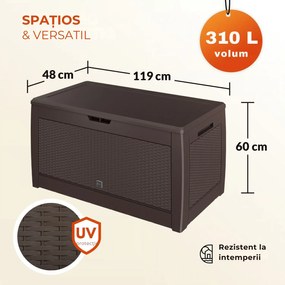 Cutie de depozitare RATO, 310L, 119x48x60cm, maro Prosperplast