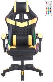 Scaun gaming, sistem iluminare bandă LED RGB, masaj în perna lombară, suport picioare, Negru/Galben