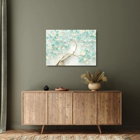 Tablou pe sticlă - Copac auriu înflorit (70x50 cm)