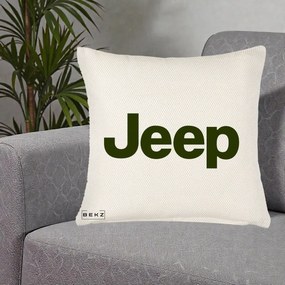 Perna Personalizata cu emblema Jeep, 40x40 cm, Crem Reliefat, Husa Detasabila, Perna Inclusa, BEKZ®
