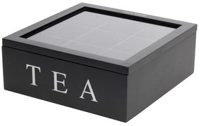 Cutie de ceai din lemn TEA, 9 compartimente, negru