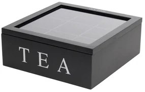 Cutie de ceai din lemn TEA, 9 compartimente, negru