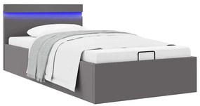 vidaXL Cadru pat hidraulic cu ladă LED gri 90x200 cm piele ecologică