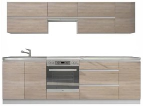 Bucatarie, 2,6 m, GLOBAL300 - alb/stejar sonoma