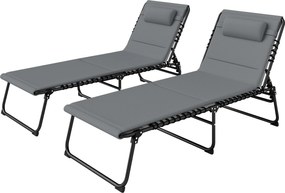 Outsunny Set de 2 șezlonguri pliabile pentru grădină cu perină, spătar reglabil în 5 trepte, buzunar lateral Gri închis | Aosom Romania