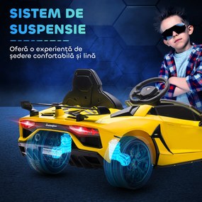 HOMCOM Mașinuță Electrică pentru Copii de 12V cu 2 Motoare, Telecomandă, Faruri și Muzică, 107,5x63x42 cm, Galben | Aosom Romania