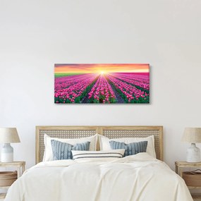 Tablou cu câmp de lalele cu soare (120x50 cm)