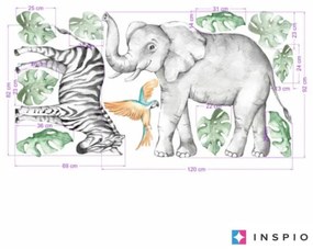 INSPIO Autocolante pentru perete - Elefant și zebră din SAFARI