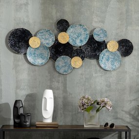 Decorațiune de perete 3D HOMCOM cu Cercuri 121 cm x 4 cm x 53 cm Metal Albastru + Negru | Aosom Romania