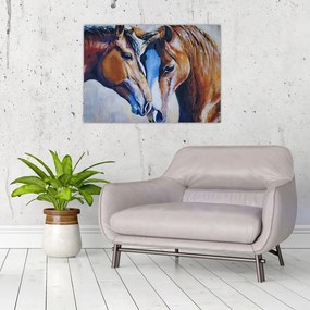 Tablou pe sticlă - Caii îndrăgostiți (70x50 cm)