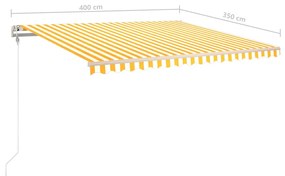 Copertina retractabila manual cu LED, galben  alb, 4x3,5 m Galben si alb, 4 x 3.5 m