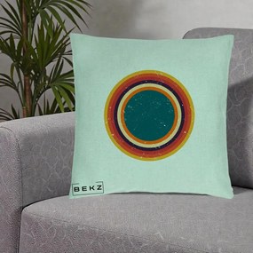 Perna Decorativa Retro Cerc Concentric Geometric Vintage, 40x40 cm, Verde Menta, Husa Detasabila, Perna Inclusa, BEKZ®