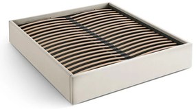 Pat matrimonial bej tapițat cu spațiu de depozitare/fără tăblie cu somieră 200x200 cm Susan – Micadoni