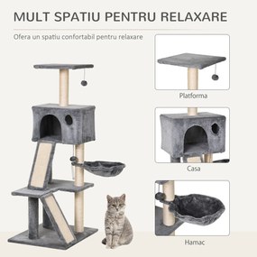 Turn de Activități PawHut pentru Pisici, cu Scara și Jucării, Locuri de Zgâriat și Relaxare, Gri | Aosom Romania