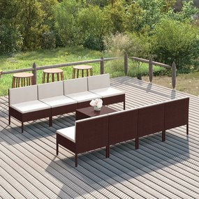 Set mobilier de gradina cu perne, 9 piese, maro, poliratan