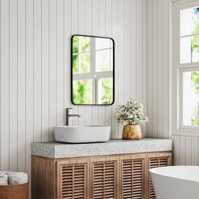 HOMCOM Oglindă de Baie 60 x 80 cm Oglindă Decorativă de Perete cu Ramă Metalică și Cârlig Ușor de Agățat pentru Sufragerie, Hol, Intrare - Negru | Aosom Romania