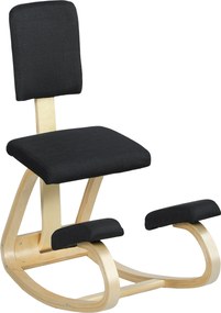 HOMCOM Scaun Ergonomic pentru Genunchi din Țesătură cu Aspect de In și Lemn de Mesteacăn, Negru | Aosom Romania