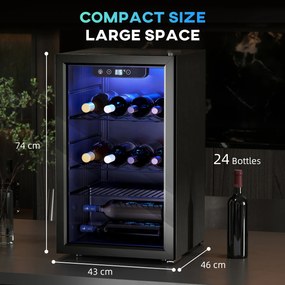 HOMCOM Frigider pentru vinuri 24 sticle, capacitate 68 L, 4–16 °C aparat independent pentru băuturi, bere și vin cu ușă din sticlă, negru | Aosom Romania