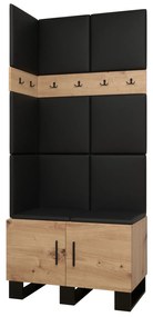 Set mobilier pentru hol Amanda 11 (Stejar artisan + piele ecologică Negru). 1085955