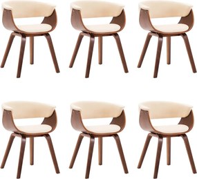 vidaXL Scaune bucătărie, 6 buc, crem, lemn curbat și piele ecologică