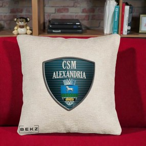 Perna Personalizata CSM Alexandria Fotbal, 40x40 cm, Bej Canapea, Husa Detasabila, Perna Inclusa, BEKZ®